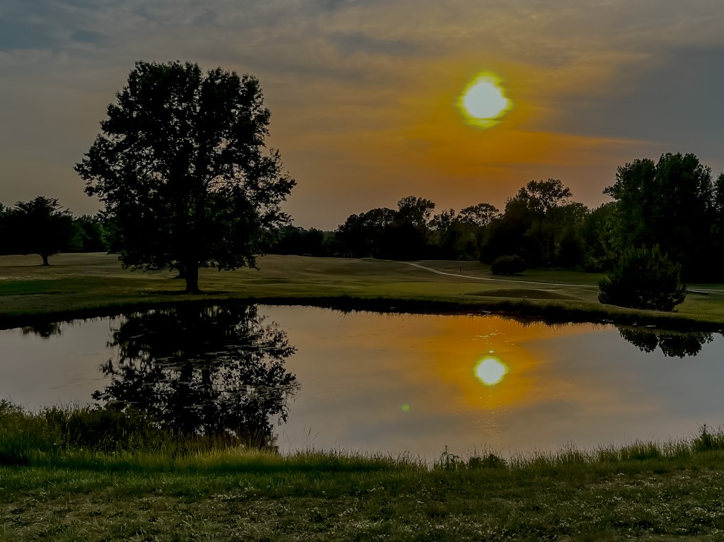 sunset reflected on the lake