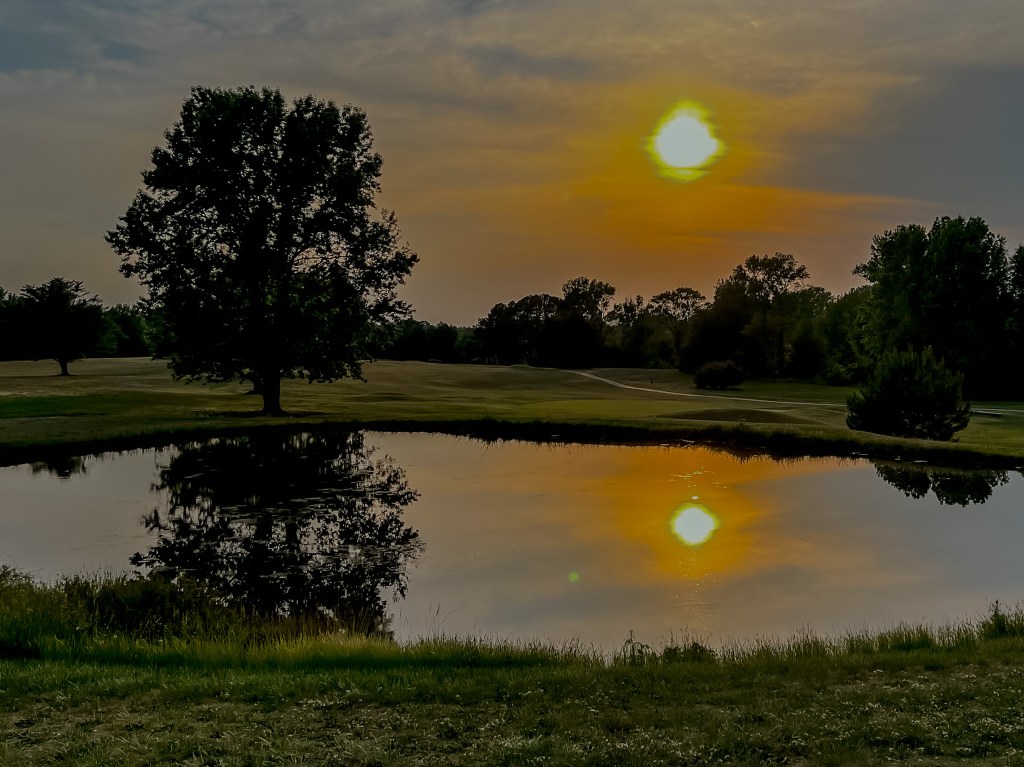 sunset reflected on the lake